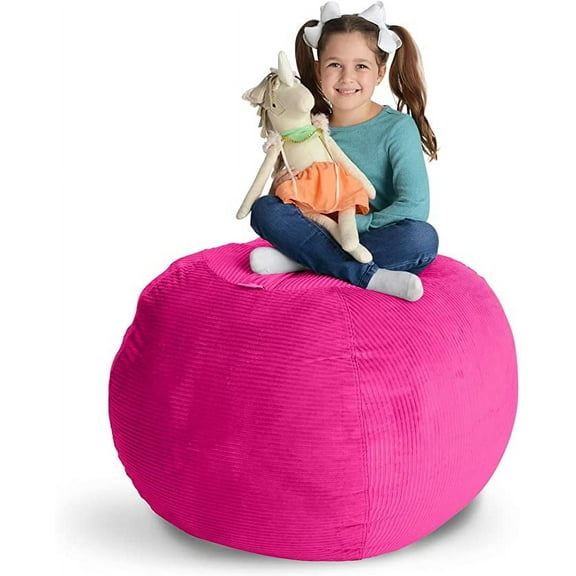 Creative QT Stuff ’n Sit Extra Large 38’’ Bean Bag Storage Cover for Stuffed Animals & Toys – Hot Pink Corduroy – Toddler & Kids’ Rooms Organizer – Giant Beanbag Great Plush Toy Hammock Alternative