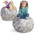 thumbnail image 1 of Creative QT Stuff ’n Sit Large 33’’ Bean Bag Storage Cover for Stuffed Animals & Toys – Gray Floral Print – Toddler & Kids’ Rooms Organizer – Beanbag Makes Great Plush Toy Hammock Alternative, 1 of 7