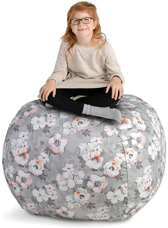 Creative QT Stuffed Animal Storage Bean Bag Chair - Extra Large Stuff 'n Sit Organization for Kids Toy Storage - Available in a Variety of Sizes and Colors (38", Grey Floral)