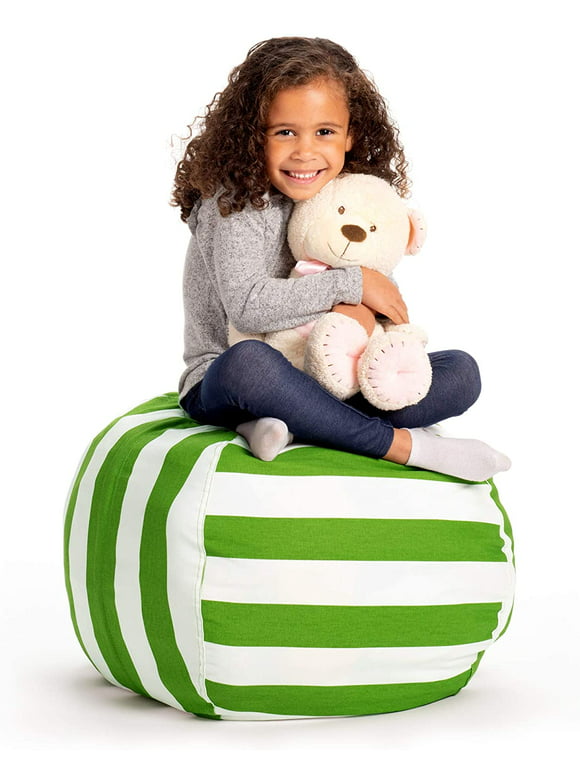 Creative QT Stuffed Animal Storage Bean Bag Chair - Stuff 'n Sit Organization for Kids Toy Storage - Toddler Size (27", Green/White Stripe)