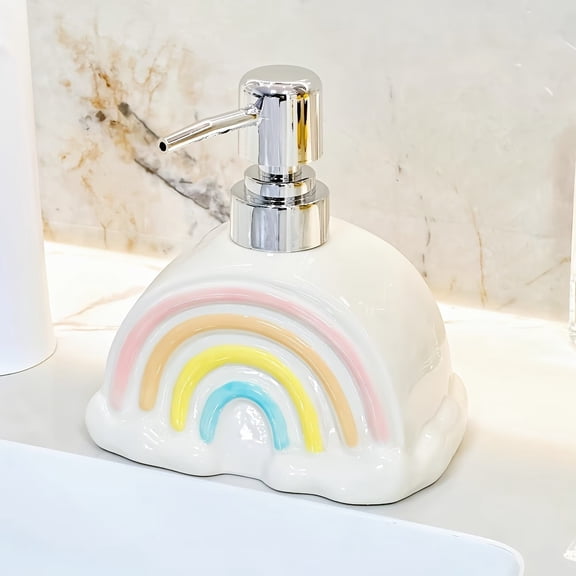 Creative Rainbow Ceramic Soap Dispenser - Durable Push-Type Design for Bathroom and Kitchen, Ideal for Landscape Lovers
