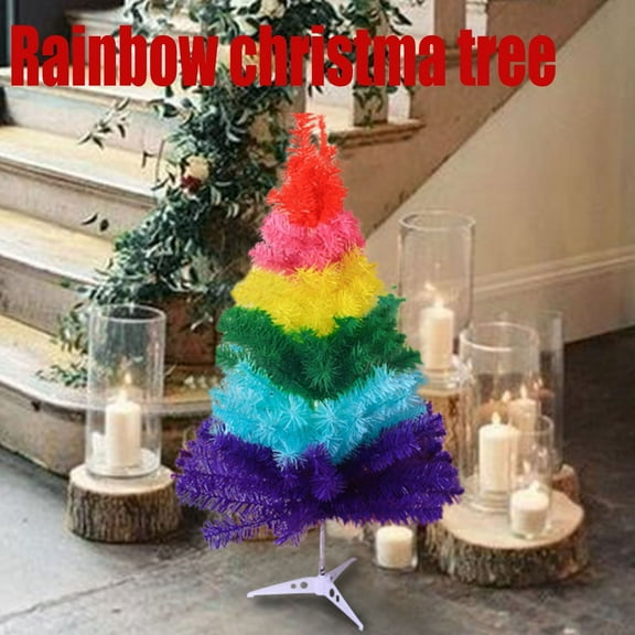 Lingouzi 24in Colorful Creative Rainbow Artificial Christmas Tree, Premium Rainbow Christmas Tree, 24"/60cm Mini Christmas Tree for The Porch Corridor Indoor & Outdoor Holiday Decoration