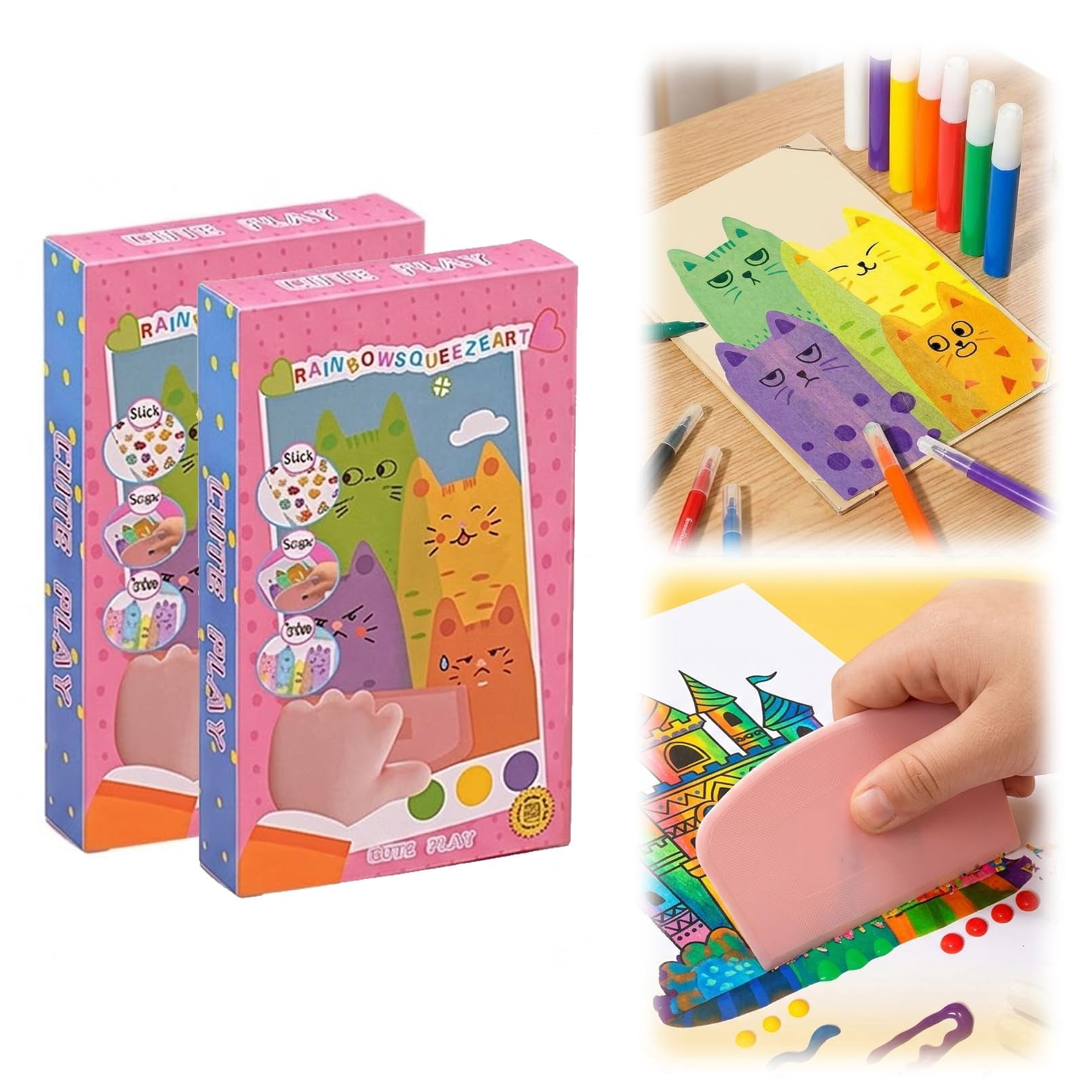 Creative Rainbow Scratch Art Postcard Set for Kids – 35 Pcs Magic Scratch Paper with Postcard Back, Squeegee Art Kit Includes Wooden Stylus & Stickers, Craft Gift for Girls Boys
