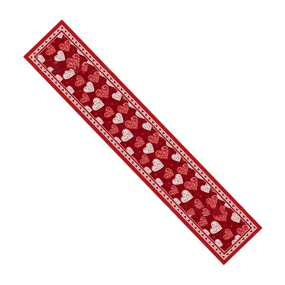 Creative Red Love Design Table Runner for Valentine'S Day, American Table Decoration, Linen Tablecloth, Placemat