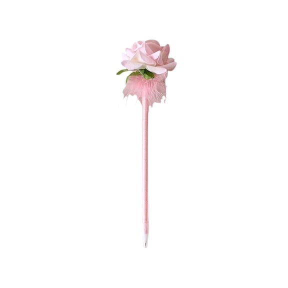 Creative Red Rose Feather Decor Ballpoint Pen With 1ml Ink, Elegant Floral Bouquet Ornament Writing Pen, Exquisite Holiday & Festival Gift Stationery For Daily Office Writing And Desktop Decor-(Pink)