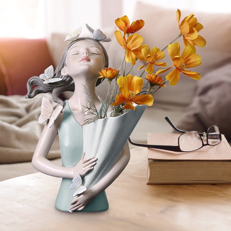 Creative Resin Butterfly Girl Vase Sculpture Home Decor Room 