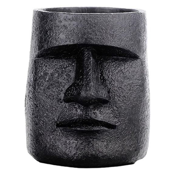 Creative Resin Easter Island Statue Desktop Flowerpot Vase Vase for home and garden Office Decoration Ornament , Black, 10.5x9x10.2cm