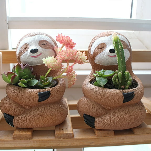 Creative Resin Mini Plant Potted Flower Pot Decorations - Cute Cartoon Planters,Sloth-Shaped Plant Pots,Mini Cactus Container Tabletop Desk Decor,for Plant Lovers,Creative Green Plant Decor