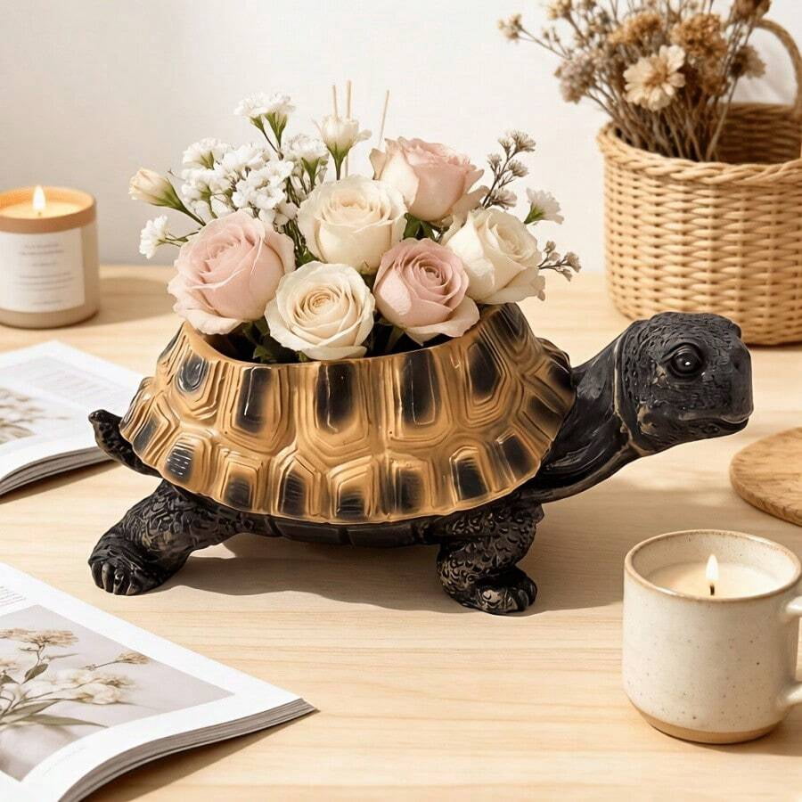 Creative Resin Sea Turtle Planter, Vintage Design Flower Pot, Natural Style Indoor/Outdoor Gardening Decor, Balcony/Patio/Garden Turtle Shaped Durable Planter, Gardening Enthusiasts Plant Pot