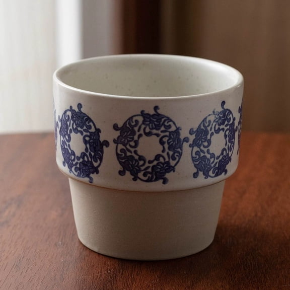Creative Retro Chinese-Style Stackable Ceramic Milk Mugs - 300ml Elegant Coffee & Tea Cups for Home Use
