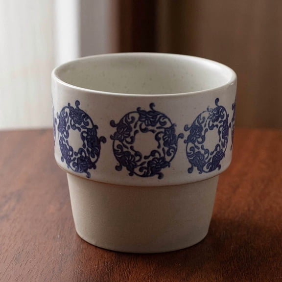 Creative Retro Stackable Ceramic Milk Mugs 300ml Traditional Chinese Aesthetic Coffee Tea Cups for Home Kitchen, Space-Saving Durable Drinkware for Hot & Cold Beverages