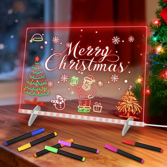 Creative Rewritable Acrylic LED Message Board, 13.8"x10" Light Up Memo Board with 7 Colors & Stand, Glow Dry Erase Drawing Board for Home & Office