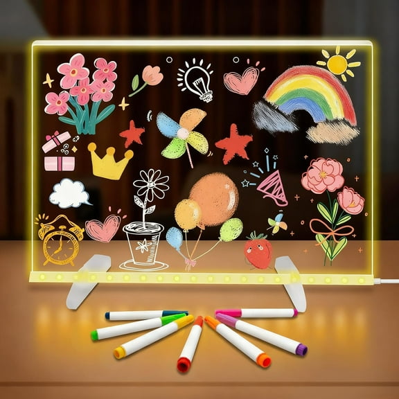 Creative Rewritable Acrylic LED Message Board, 13.8x10 Inch Light Up Writing Board with 7 Colors, Multi-Purpose Memo Board for Home, Office, School & Gifts