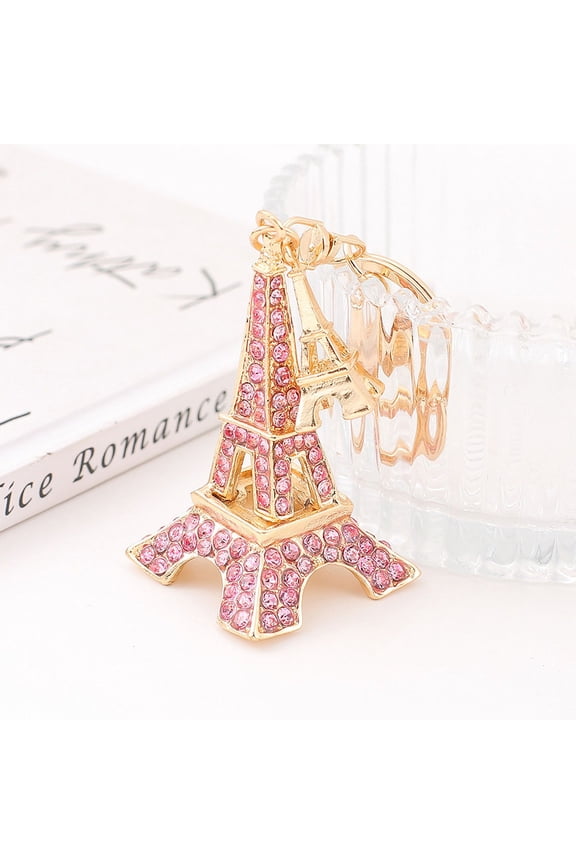 Creative Rhinestone Paris Eiffel Tower Keychain Women's Bag Metal Pendant