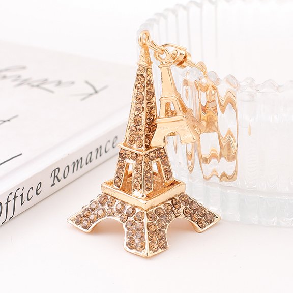 Creative Rhinestone Paris Eiffel Tower Keychain Women's Bag Metal Pendant
