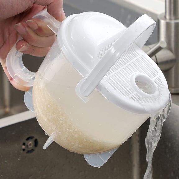 Creative Rice Washing Screen Strainer with Box, Household Lazy Kitchen Gadget, Convection Plastic Two-Water Flow Rice Cleaner Colander, Small Tool(white)