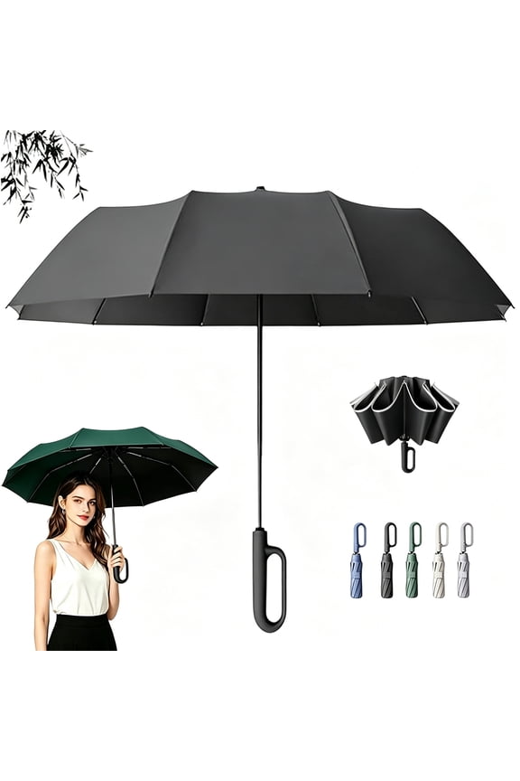 Creative Ring Buckle Windproof Reinforced Umbrella, 53/49 Inch Reverse Folding Umbrella with Auto-Clasp Strap,Reflective Trim for Night Safety, Auto-Close for Travel, Women, Men