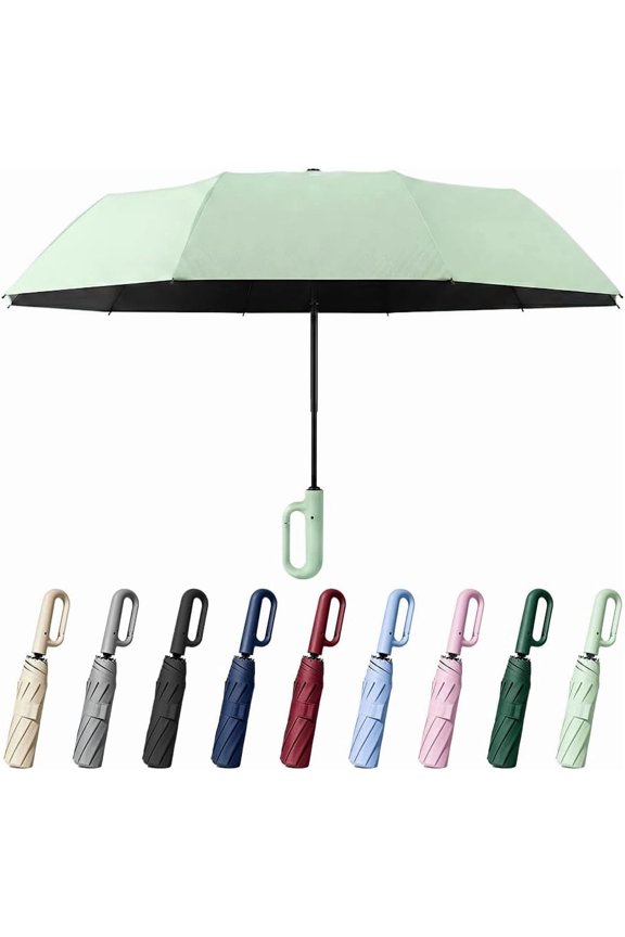 Creative Ring Buckle Windproof Reinforced Umbrella, Auto Open Close Automatic Folding Travel Umbrella for Sun and Rain 2 in 1, Double Layer UV Protection 10 Rib Pocket Storage