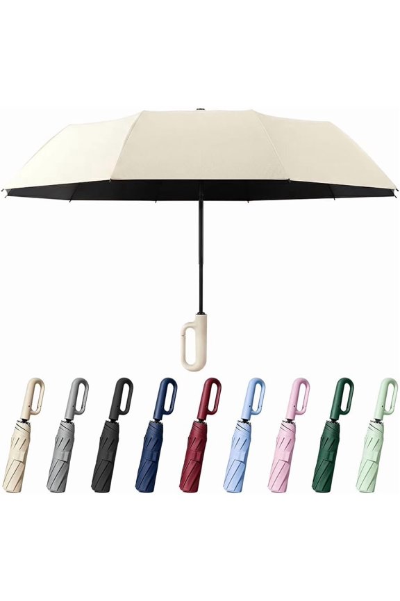 Creative Ring Buckle Windproof Reinforced Umbrella, Auto Open Close Automatic Folding Travel Umbrella for Sun and Rain 2 in 1, Double Layer UV Protection 10 Rib Pocket Storage