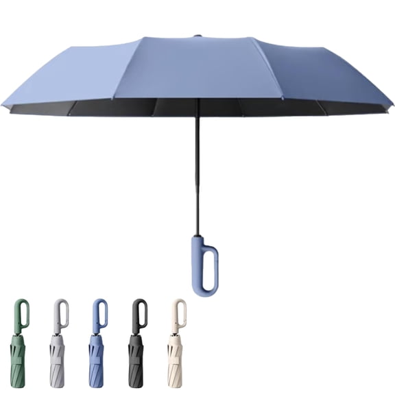 Creative Ring Buckle Windproof Reinforced Umbrella, Automatic Folding Portable for Rain, Hang on Bags or Luggage