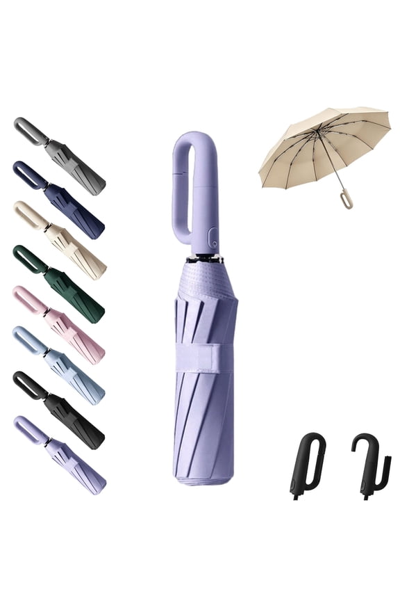 Creative Ring Buckle Windproof Reinforced Umbrella, Automatic Folding Travel Umbrella with Ring Buckle Handle, Compact Rain and Sun Protection Umbrella for All Weather Use,P