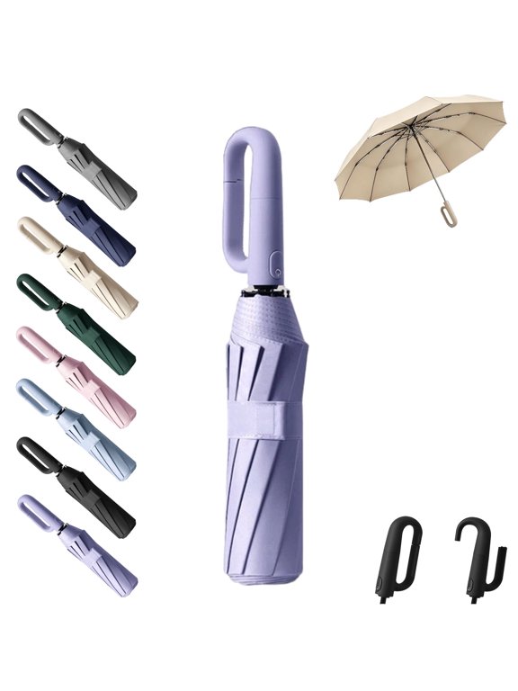 Creative Ring Buckle Windproof Reinforced Umbrella, Automatic Folding Travel Umbrella with Ring Buckle Handle, Compact Rain and Sun Protection Umbrella for All Weather Use,P