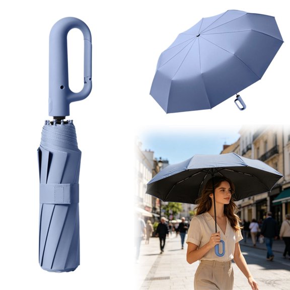Creative Ring Buckle Windproof Reinforced Umbrella, Automatic Folding UV Umbrellas with Ring Handle, Travel Automatic Umbrella Open Close Auto,Reflective Safety Strip, Sunny or Rainy