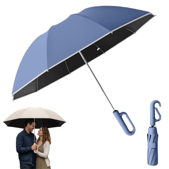 Creative Ring Buckle Windproof Reinforced Umbrella, Automatic Folding UV Umbrellas with Ring Handle, Travel Automatic Umbrella Open Close Auto,Reflective Safety Strip, Sunny or Rainy