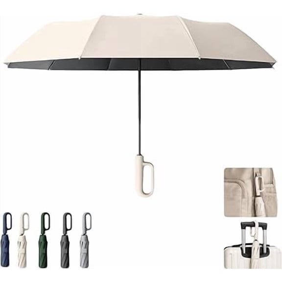 Creative Ring Buckle Windproof Reinforced Umbrella, Automatic Open & Close Folding Umbrella with Carabiner Handle, Dual-Rib Reinforced Frame, UPF 50+ Sun & Rain Protection(M)