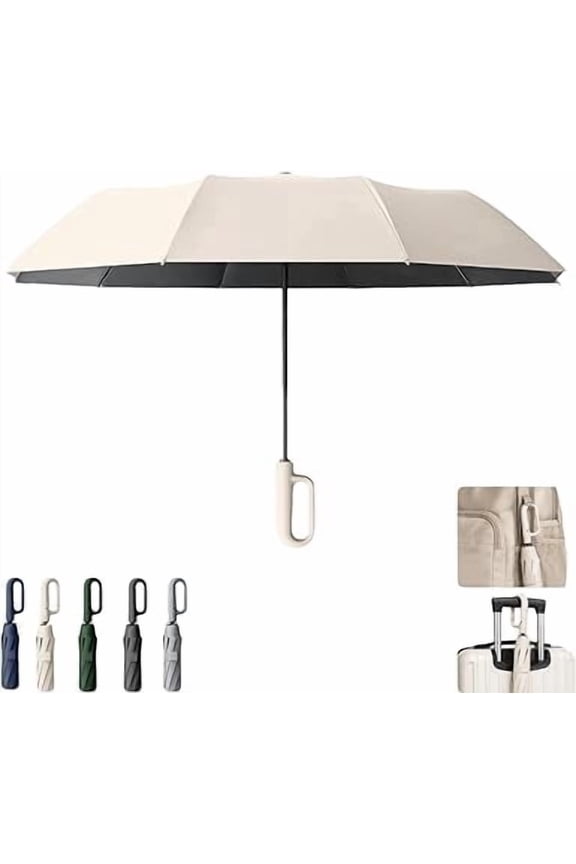 Creative Ring Buckle Windproof Reinforced Umbrella, Automatic Open & Close Folding Umbrella with Carabiner Handle, Dual-Rib Reinforced Frame, UPF 50+ Sun & Rain Protection(M)