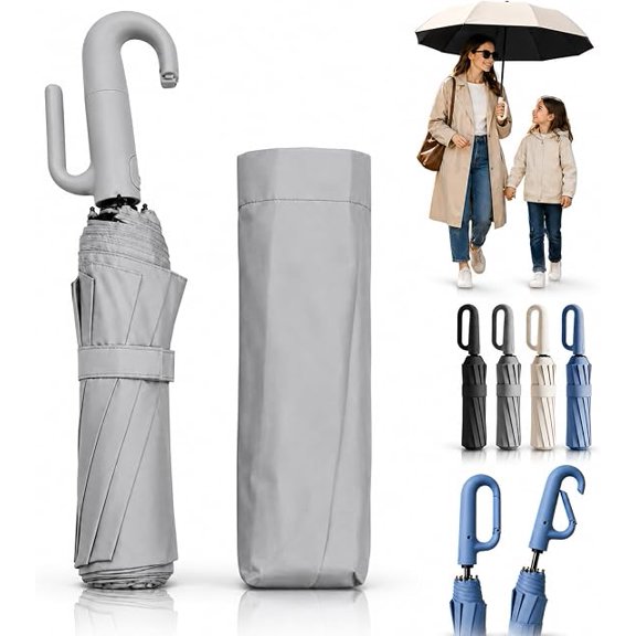 Creative Ring Buckle Windproof Reinforced Umbrella, Automatic Open Close Umbrella One Button with Carabiner Handle, 10-Rib Reinforced Travel Umbrellas for Sun and Rain(D)