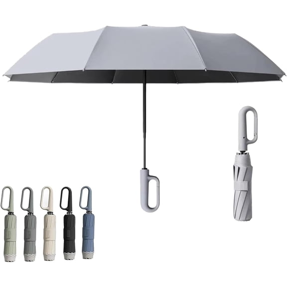 Creative Ring Buckle Windproof Reinforced Umbrella, Compact Automatic Travel Canopy, Portable Folding Rain Shade with Hook Handle for Commute