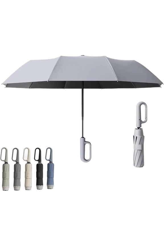 Creative Ring Buckle Windproof Reinforced Umbrella, Compact Automatic Travel Canopy, Portable Folding Rain Shade with Hook Handle for Commute