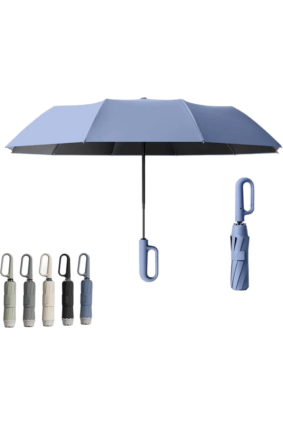 Creative Ring Buckle Windproof Reinforced Umbrella, Compact Automatic Travel Canopy, Portable Folding Rain Shade with Hook Handle for Commute