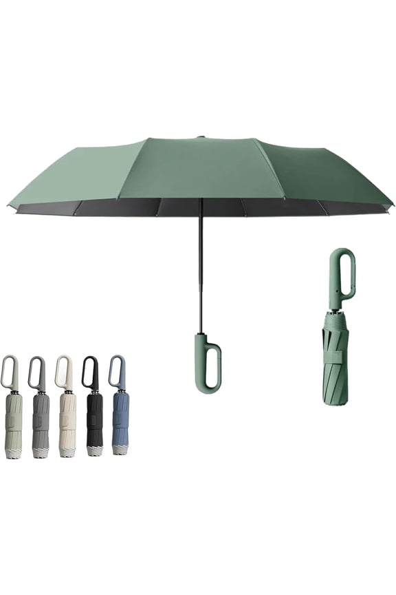 Creative Ring Buckle Windproof Reinforced Umbrella, Compact Automatic Travel Canopy, Portable Folding Rain Shade with Hook Handle for Commute
