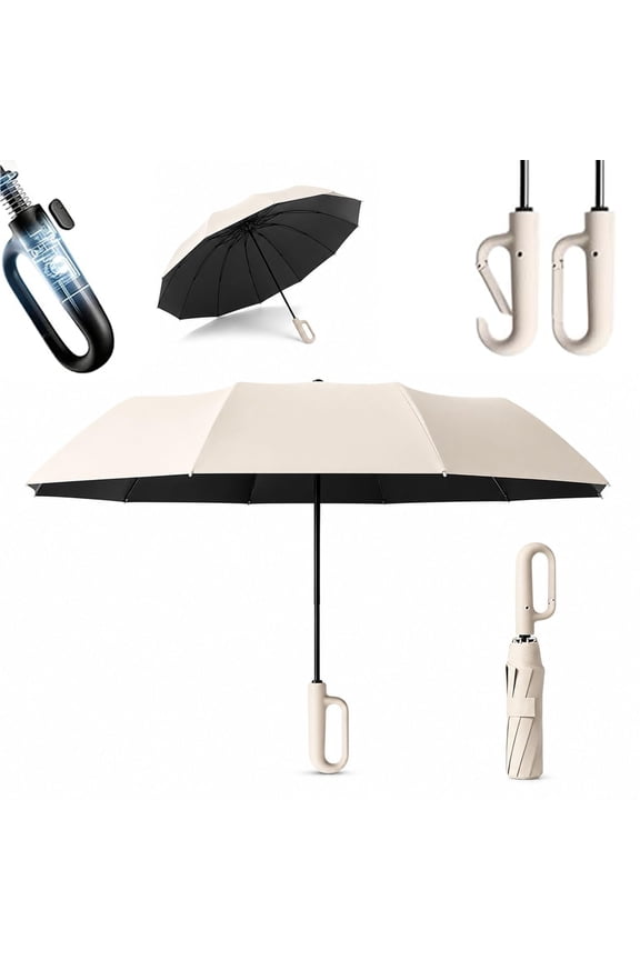 Creative Ring Buckle Windproof Reinforced Umbrella, Portable Automatic Folding Umbrella with Dual-Rib Structure, Reflective Strip, UPF 50+ Fold