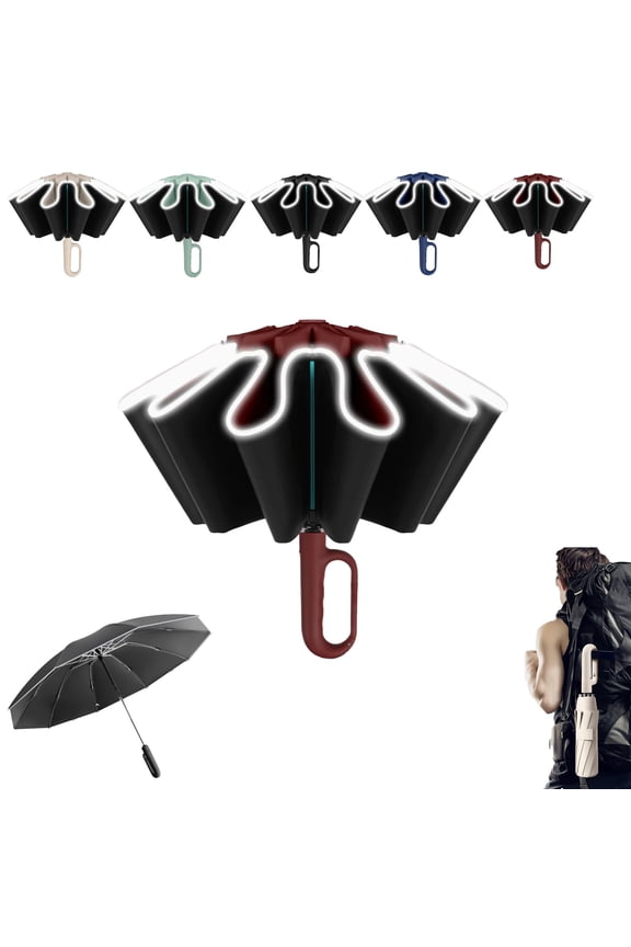 Creative Ring Buckle Windproof Reinforced Umbrella,Reverse Automatic Folding Umbrella with Hook,Reflective Safety Strip,Sturdy Windproof,Suitable for Both Rain and Shine