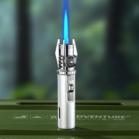 Creative Rocket Fidget Lighter, Cool Lighters with Refillable Butane, Windproof Rocket Lighter, Adjustable Torch Lighter with Safety Lock, BBQ Camping Lighters for Men Silver