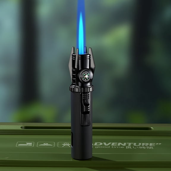 Creative Rocket Lighter, Wind-Resistant Blue Flame Torch Lighter with Safety Lock and Adjustable Blue Flame, Rotation Lighters with Refillable Butane Gas for BBQ, Camping BBQ