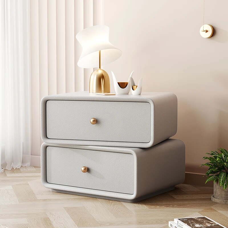 Creative Rotating Bedside Table Wooden 2 Drawers Storage