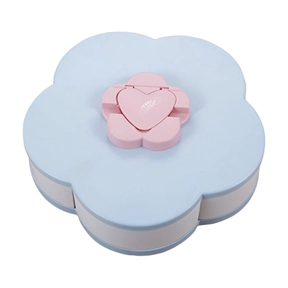 Creative Rotating Snack Tray with Divided Compartments, Portable Snack Box for Movie Nights and Travel, Lazy Food Organizer with Rotating Lid, for Party & Home Use, Easy to Clean, Light Blue