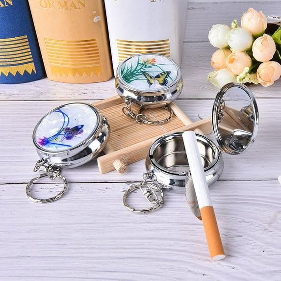 Creative Round Cigarette Keychain Portable Stainless Steel Pocket Ashtray
