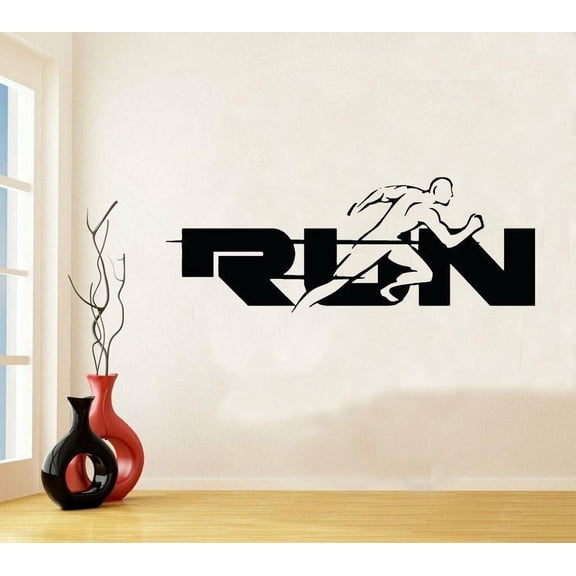 Creative Run Word Wall Stickers Jogging Running Sport Wall Decals Gym Interior Decoration Window Door Vinyl Art Murals Wallpaper 42x18cm