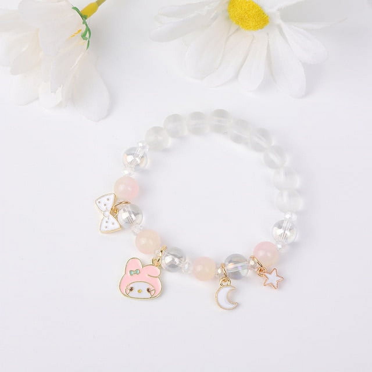 Tosiker 8 Pieces Kitty Bracelets Set, Sanri Crystal Pearl Bracelets, Cute  Cartoon Elastic Beaded Bracelets, Kitty Themed Pendant Bracelets for Girls