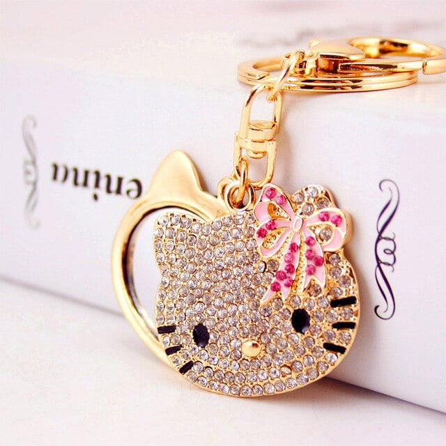 Creative Sanrio Hello Kitty Cosmetic Mirror Keychain Diamonds Ladies