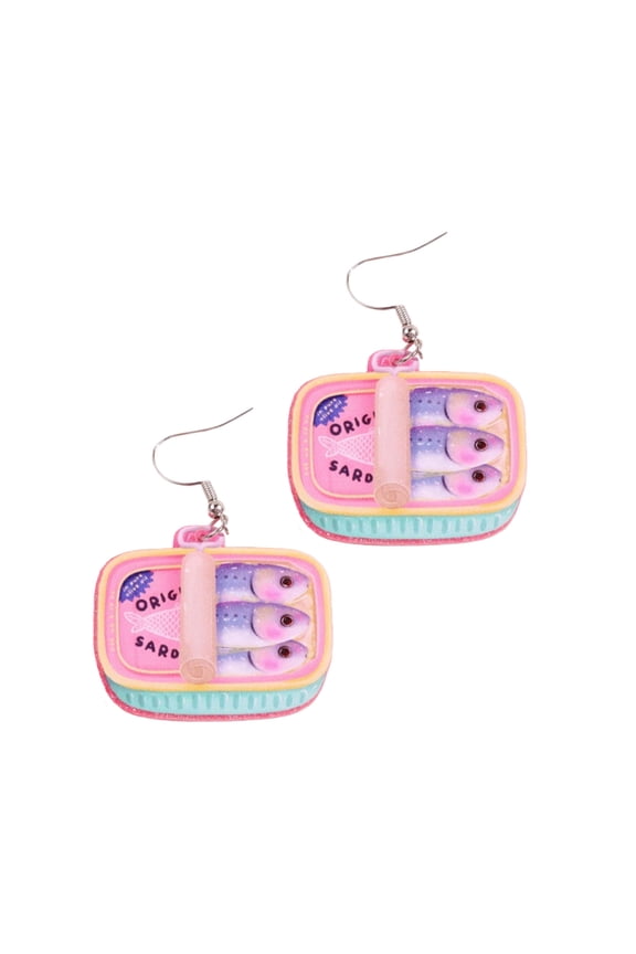 Creative Sardine Tin Earrings Fashionable Acrylic Dangle Earrings With Artistic Patterns Perfect For Outfit Enhancement