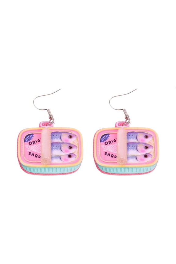 Creative Sardine Tin Earrings Fashionable Acrylic Dangle Earrings With Artistic Patterns Perfect For Outfit Enhancement