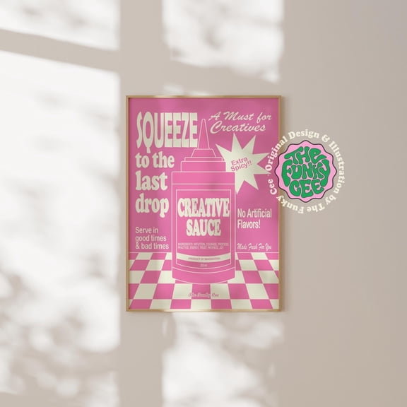 Creative Sauce Pink Retro Dorm Room Aesthetic Wall Decor, Unframed Canvas Size 24x36