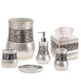 thumbnail image 1 of Creative Scents Bathroom Accessory Set - Decorative 6 Piece Bathroom Set - Features Soap Dispenser, Toothbrush Holder, Tumbler, Soap Dish, Tissue Box Cover & Trash Can (Silver Colored), 1 of 9