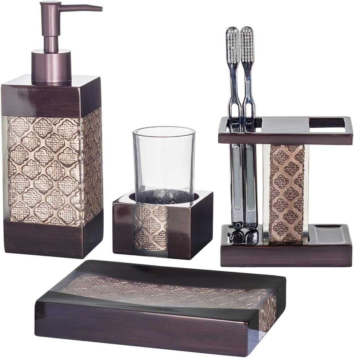 Creative Scents Brown Bathroom Accessories Set 4 Piece Bathroom